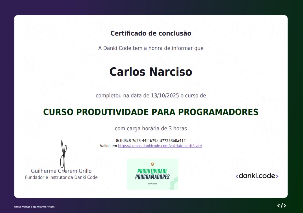 Certificado Produtividade para Programadores
